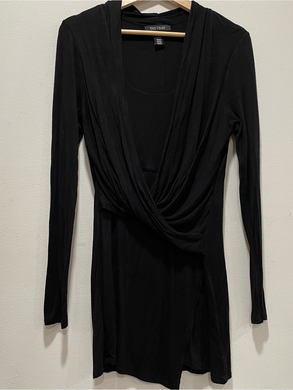 White House Black Market Black Twist Front Long Sleeve Top Dress